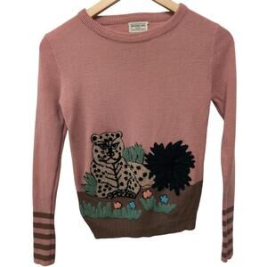 Vintage Sweater Textured Cheetah Nature Scene 100% Acrylic Pink‎ Brown 90s